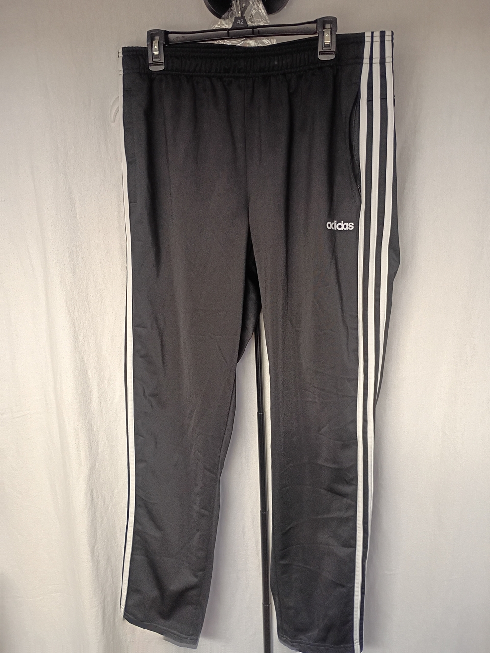 adidas Black Men's Track Pants with White Side Stripes